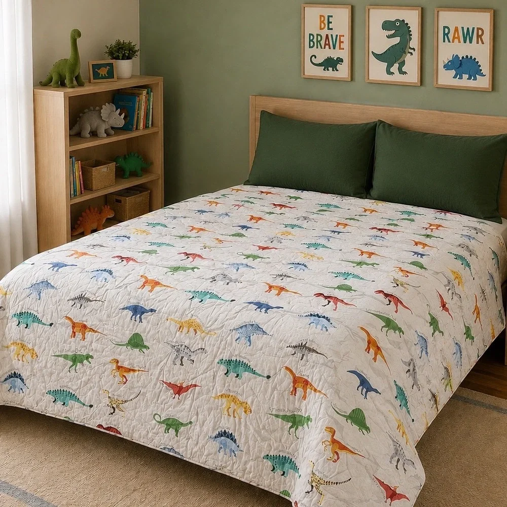 Pottery Barn Kids Finn Dino Full Queen Comforter Cotton White Retired Bedding
